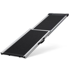 Foldable Aluminum Dog Car Step Ramp, Dog Ramp Climbing Ladder with PVC Handle, Non-slip Foot Mats for Most Sized Dogs, Pet Ramp Ladder, Black