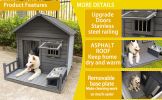 Large dog house, 44.2" long x 44.6" wide x 44.6" high solid wood asphalt roof dog house for large dogs with large terrace