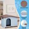 34 inch Large Plastic Dog House with Liftable Roof, Indoor Outdoor Doghouse Puppy Shelter with Detachable Base and Adjustable Bar Window