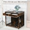 Dog Crate Furniture, Wooden Dog Crate End Table, 38.4 Inch Dog Kennel with 2 Drawers Storage, Heavy Duty Dog Crate