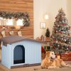 34 inch Large Plastic Dog House with Liftable Roof, Indoor Outdoor Doghouse Puppy Shelter with Detachable Base and Adjustable Bar Window