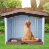 34 inch Large Plastic Dog House with Liftable Roof, Indoor Outdoor Doghouse Puppy Shelter with Detachable Base and Adjustable Bar Window