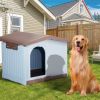 34 inch Large Plastic Dog House with Liftable Roof, Indoor Outdoor Doghouse Puppy Shelter with Detachable Base and Adjustable Bar Window