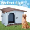 34 inch Large Plastic Dog House with Liftable Roof, Indoor Outdoor Doghouse Puppy Shelter with Detachable Base and Adjustable Bar Window