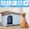 34 inch Large Plastic Dog House with Liftable Roof, Indoor Outdoor Doghouse Puppy Shelter with Detachable Base and Adjustable Bar Window