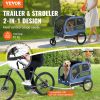 VEVOR Dog Bike Trailer, Supports up to 100 lbs, 2-in-1 Pet Stroller Cart Bicycle Carrier, Easy Folding Cart Frame with Quick Release Wheels