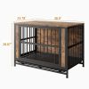 Dog Crate Furniture, Wooden Dog Crate Table, 38.9" Dog Kennel with 2 Sliding Doors and Thick Iron Door Frame