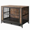 Dog Crate Furniture, Wooden Dog Crate Table, 38.9" Dog Kennel with 2 Sliding Doors and Thick Iron Door Frame