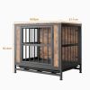 Dog Crate Furniture, Wooden Dog Crate Table, 27.48" Dog Kennel with 2 Sliding Doors and Thick Iron Door Frame