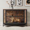 Dog Crate Furniture, Wooden Dog Crate Table, 38.9" Dog Kennel with 2 Sliding Doors and Thick Iron Door Frame