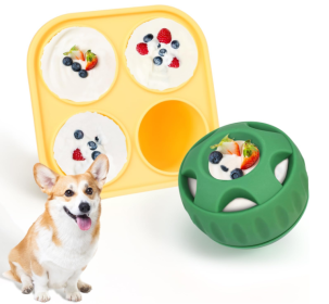 Dog Chew Toys For Puppies And Treat Trays, Long-Lasting Refillable Treat Toys And Silicone, Dog Treat Molds, Reusable, Dishwasher Safe, Suitable For S (Option: Tray ball green)