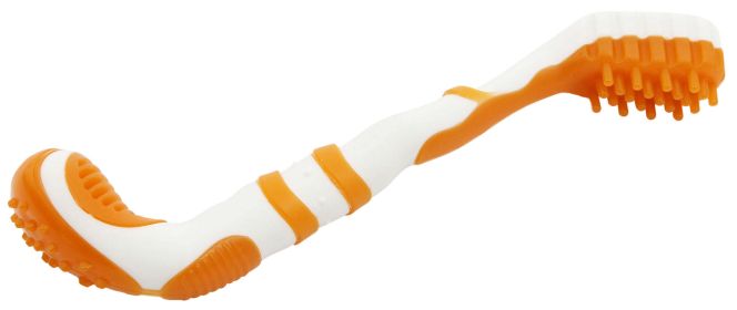 Pet Life 'Dental-Brush' TPR Durable Tooth Brush and Dog Toy (Color: Orange)