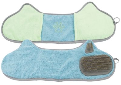 Pet Life 'Dryer' 2-in-1 Hand-Inserted Microfiber Pet Grooming Towel and Brush (Color: Blue / Aqua)