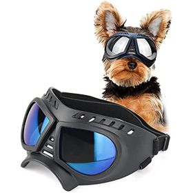 Small Breed Dog Goggles  UV Sunglasses Windproof Snowproof for Long Snout Dogs Mask with Soft Frame Adjustable Straps (Color: Black with Silver lens)