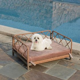 wicker pet bed Rattan Dog Sofa Bed outdoor indoor Water Resistant (Color: as Pic)